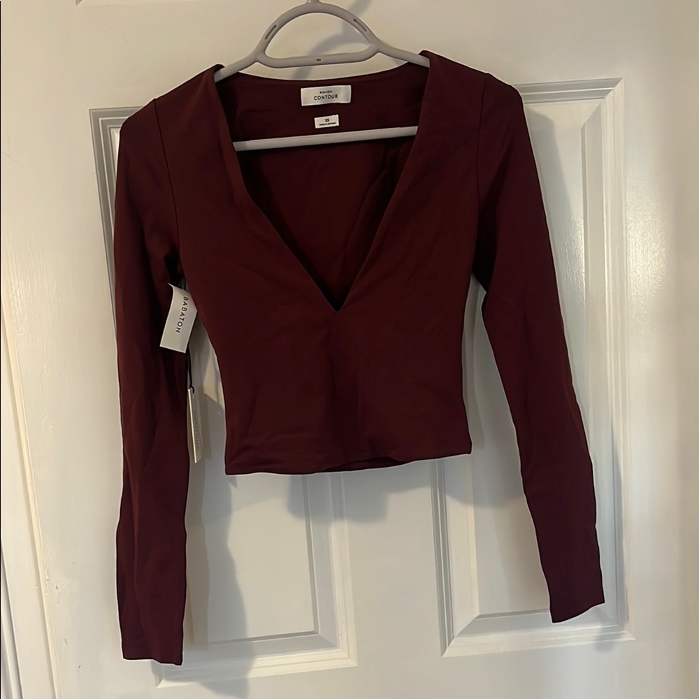 Babaton Red Long Sleeve Crop Bodysuit